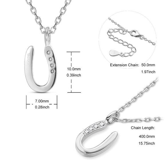 SHEGRACE 925 Sterling Silver Initial Letter U Pendant Necklace W Cubic Zirconia - Picture 4 of 6